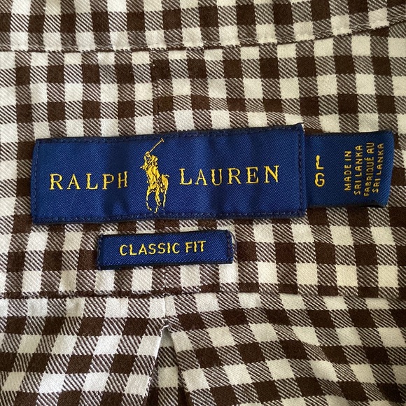 Ralph Lauren Classic Fit long sleeve button down shirt 100% cotton brown gingham - Picture 4 of 14